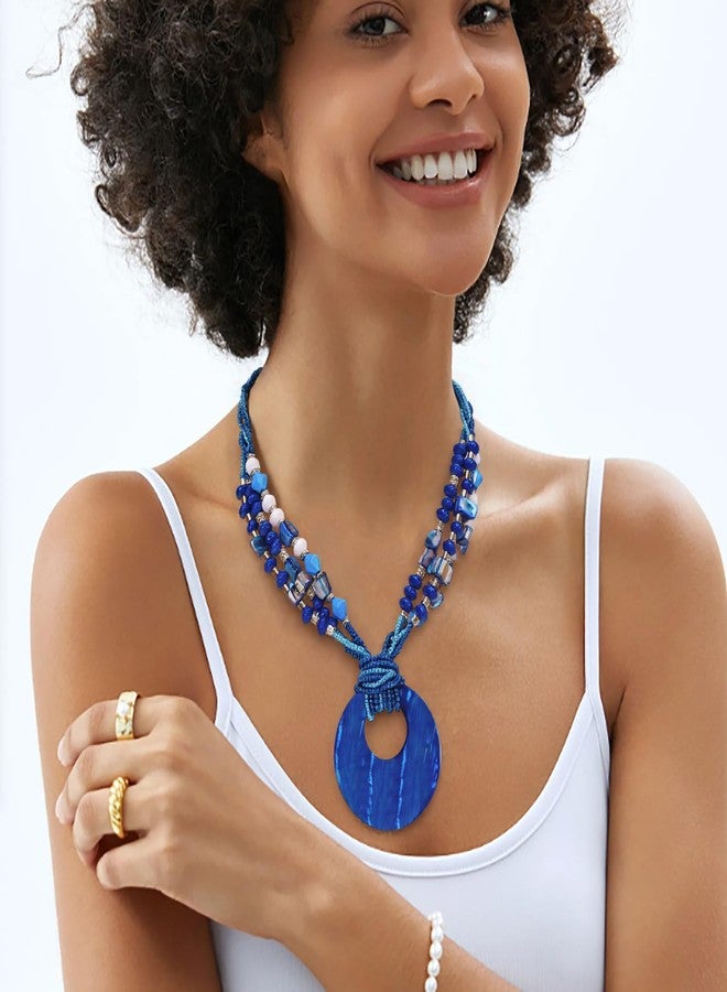 كويريز قلادة مميزة من صدفة الكويريس للنساء، قلادة بوهيمية متعددة الخرز من الأحجار الطبيعية الملونة، قلادة بوهيمية مصنوعة يدويًا من خرز الصدف السميك للنساء (N0129-أزرق داكن) - Image 2