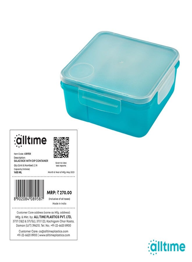 All Time BPA Free Plastic Lunch Box with Dip Container | Microwave Safe | Food Grade Safe | Leakprooof | Airtight Lunch Box for Kids, Office, Men, Women (1450 Ml) - Image 5
