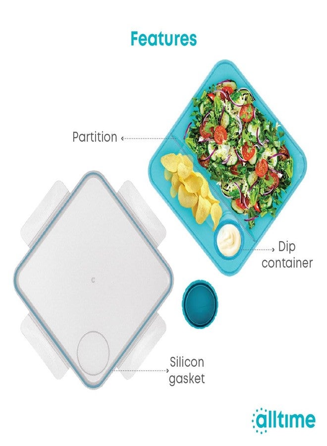 All Time BPA Free Plastic Lunch Box with Dip Container | Microwave Safe | Food Grade Safe | Leakprooof | Airtight Lunch Box for Kids, Office, Men, Women (1450 Ml) - Image 2