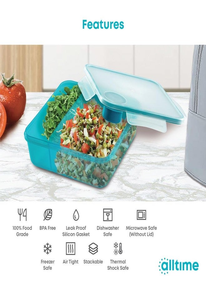 All Time BPA Free Plastic Lunch Box with Dip Container | Microwave Safe | Food Grade Safe | Leakprooof | Airtight Lunch Box for Kids, Office, Men, Women (1450 Ml) - Image 4