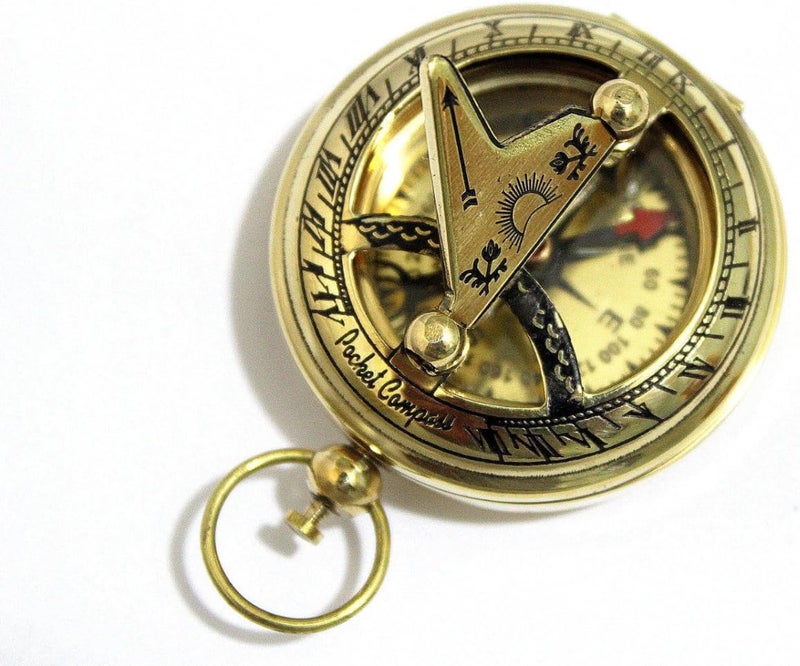 THOR INSTRUMENTS Brass Push Button Direction Sundial Compass - Pocket Sundial Compass Rustic Vintage Home Decor Gifts - Image 4