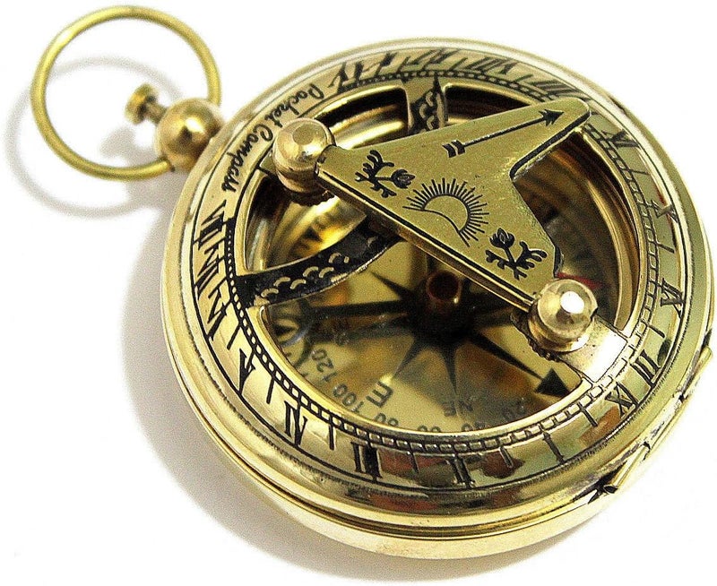 THOR INSTRUMENTS Brass Push Button Direction Sundial Compass - Pocket Sundial Compass Rustic Vintage Home Decor Gifts - Image 1