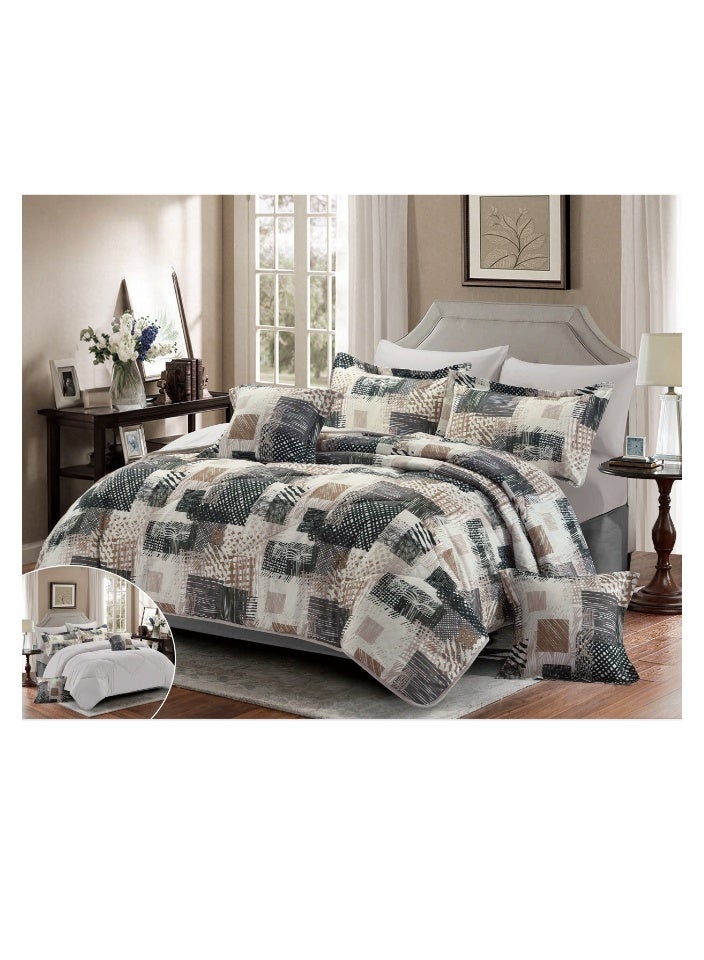 سمارت هوم طقم لحاف نفرين نظام وجهين مفرش مكون من 8 قطع , لحاف 8 قطع , طقم مفارش فخم يتكون من ( مفرش مقاس 240x260 سم + واقي مرتبة مقاس 200×200+30 + 2 مخدة مقاس 70×50+5 سم + 2 كيس مخدة 70×50 سم + 2 غطاء وسادة مقاس 45×45+5 سم ) - مفرش بحشوة مريحة (350 جم/م² ) يناسب سرير 200×200 سم  مزدوج الحجم - Image 1