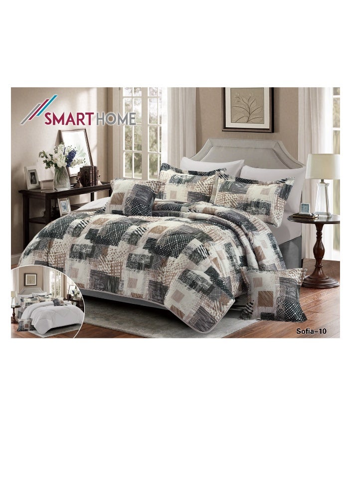 سمارت هوم طقم لحاف نفرين نظام وجهين مفرش مكون من 8 قطع , لحاف 8 قطع , طقم مفارش فخم يتكون من ( مفرش مقاس 240x260 سم + واقي مرتبة مقاس 200×200+30 + 2 مخدة مقاس 70×50+5 سم + 2 كيس مخدة 70×50 سم + 2 غطاء وسادة مقاس 45×45+5 سم ) - مفرش بحشوة مريحة (350 جم/م² ) يناسب سرير 200×200 سم  مزدوج الحجم - Image 4