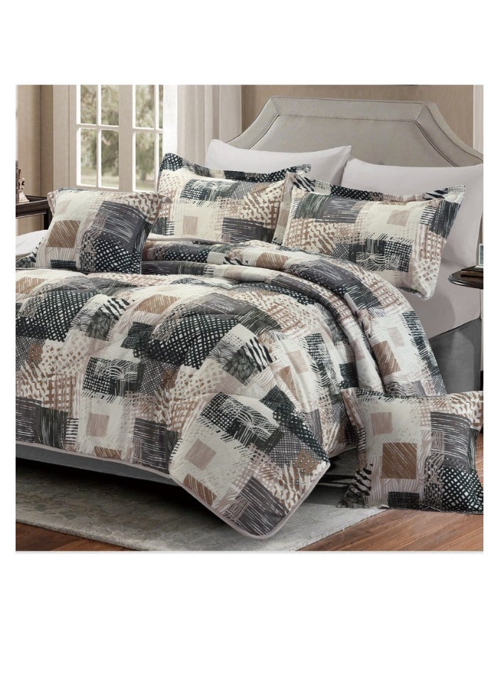 سمارت هوم طقم لحاف نفرين نظام وجهين مفرش مكون من 8 قطع , لحاف 8 قطع , طقم مفارش فخم يتكون من ( مفرش مقاس 240x260 سم + واقي مرتبة مقاس 200×200+30 + 2 مخدة مقاس 70×50+5 سم + 2 كيس مخدة 70×50 سم + 2 غطاء وسادة مقاس 45×45+5 سم ) - مفرش بحشوة مريحة (350 جم/م² ) يناسب سرير 200×200 سم  مزدوج الحجم - Image 2