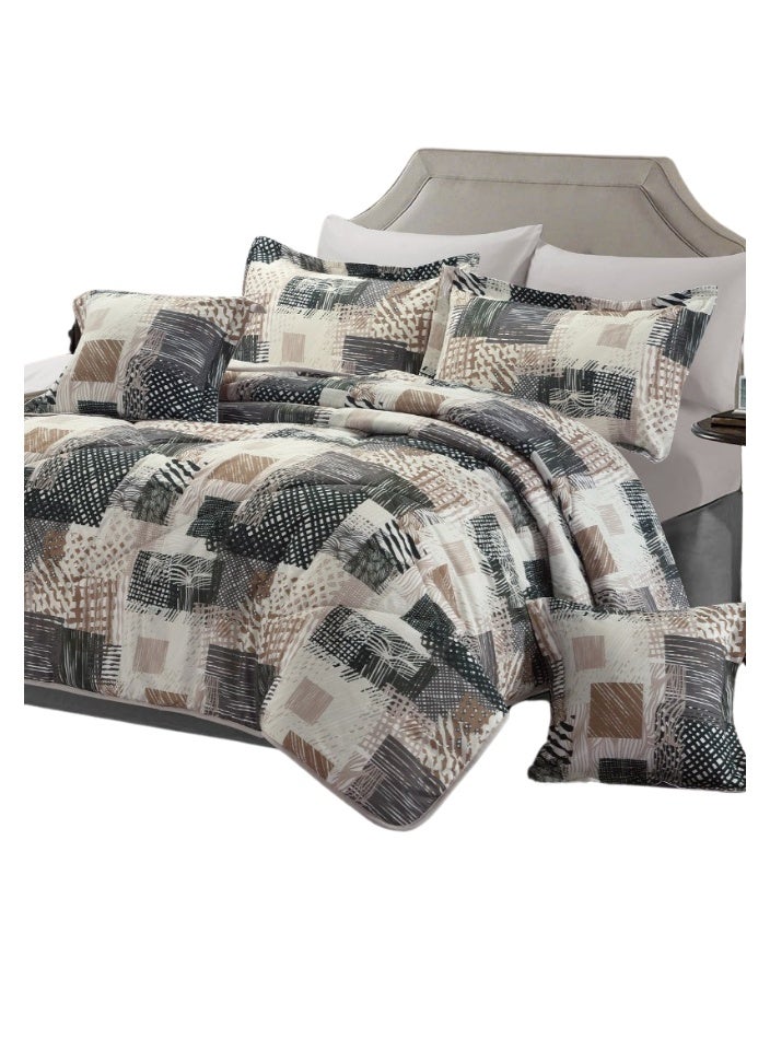 سمارت هوم طقم لحاف نفرين نظام وجهين مفرش مكون من 8 قطع , لحاف 8 قطع , طقم مفارش فخم يتكون من ( مفرش مقاس 240x260 سم + واقي مرتبة مقاس 200×200+30 + 2 مخدة مقاس 70×50+5 سم + 2 كيس مخدة 70×50 سم + 2 غطاء وسادة مقاس 45×45+5 سم ) - مفرش بحشوة مريحة (350 جم/م² ) يناسب سرير 200×200 سم  مزدوج الحجم - Image 3