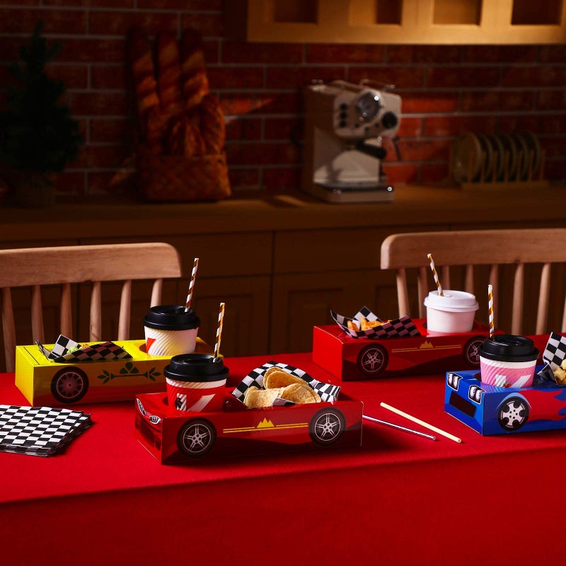 Lincia 12 Pieces Race Car Party Food Boxes Car Birthday Party Supplies Food Trays with Snack and Drinks Boxes and One Pack Checkered Napkin for Birthday Race Themed Supplies - Image 5