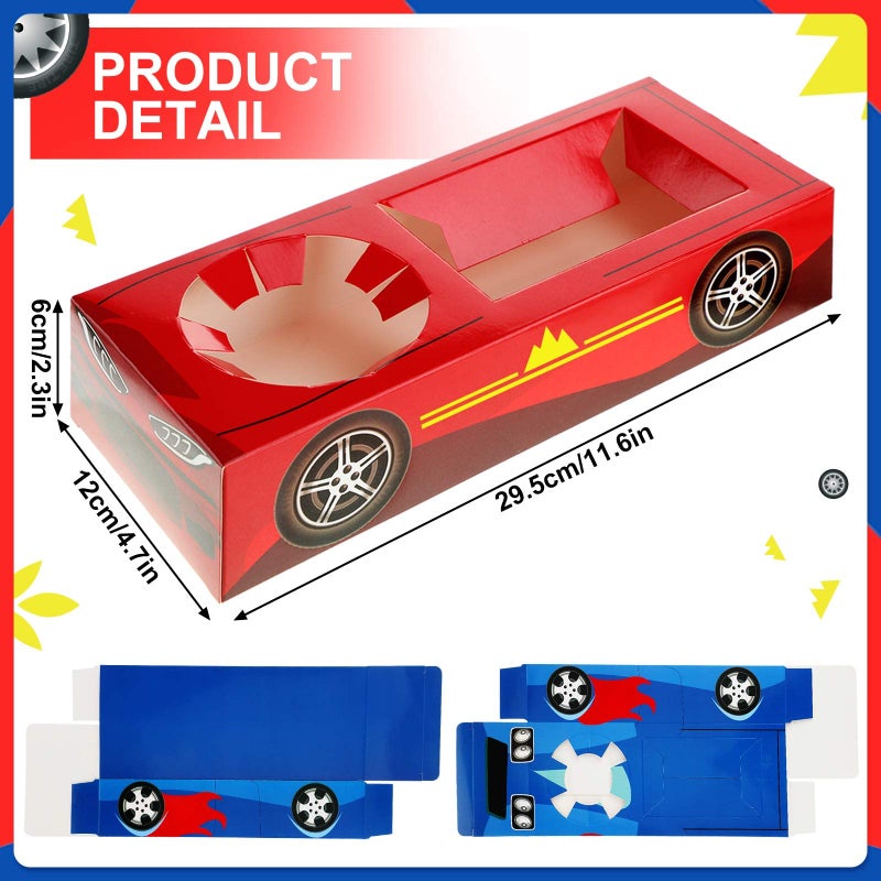 Lincia 12 Pieces Race Car Party Food Boxes Car Birthday Party Supplies Food Trays with Snack and Drinks Boxes and One Pack Checkered Napkin for Birthday Race Themed Supplies - Image 2