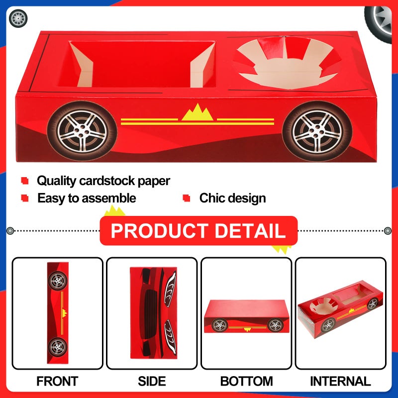 Lincia 12 Pieces Race Car Party Food Boxes Car Birthday Party Supplies Food Trays with Snack and Drinks Boxes and One Pack Checkered Napkin for Birthday Race Themed Supplies - Image 3
