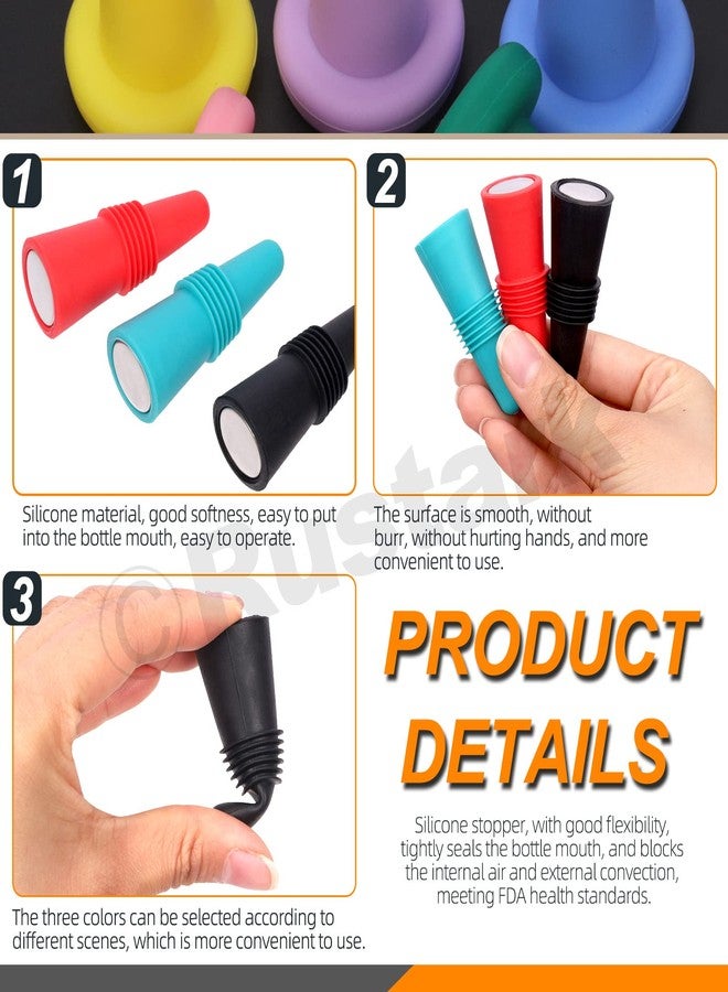 Rustark 13Pcs 3 Styles Silicone Wine Stoppers Assortment Kit, Replace Cork Plugs Airtight Seal on Wine Bottles Assorted Colorful Reusable Wine Caps for Bottles Beer Champagne Wine Storage Glass Bottle - Image 5