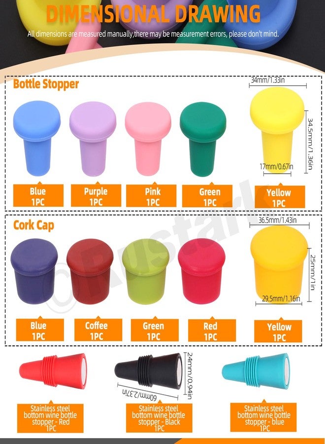 Rustark 13Pcs 3 Styles Silicone Wine Stoppers Assortment Kit, Replace Cork Plugs Airtight Seal on Wine Bottles Assorted Colorful Reusable Wine Caps for Bottles Beer Champagne Wine Storage Glass Bottle - Image 2