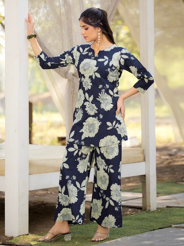 Tee Projekt Cotton Ethnic Wear Co Ord Set for Women | Festive Co Ord Set for Women Navy Blue - Image 2