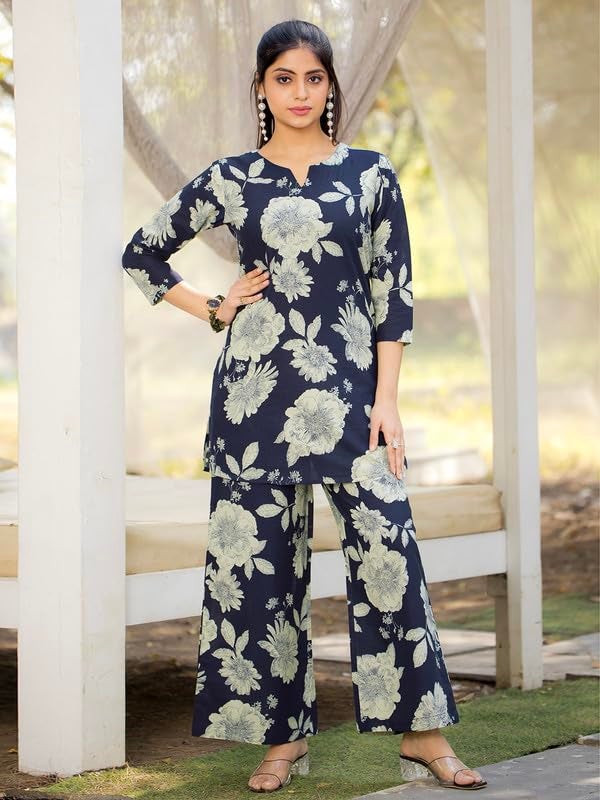 Tee Projekt Cotton Ethnic Wear Co Ord Set for Women | Festive Co Ord Set for Women Navy Blue - Image 5