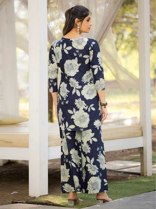 Tee Projekt Cotton Ethnic Wear Co Ord Set for Women | Festive Co Ord Set for Women Navy Blue - Image 3