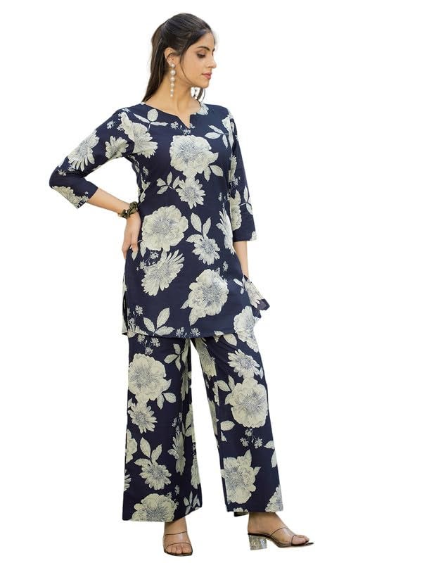 Tee Projekt Cotton Ethnic Wear Co Ord Set for Women | Festive Co Ord Set for Women Navy Blue - Image 1