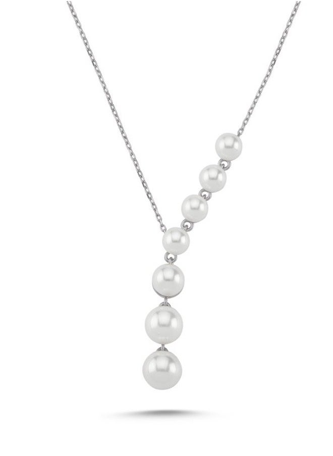 EMNON 925 Sterling Silver Jewelry Rhodium Plated Pearl Dangle Y Necklace 100% Precious Metal Gift for Women- Emnon46NE 