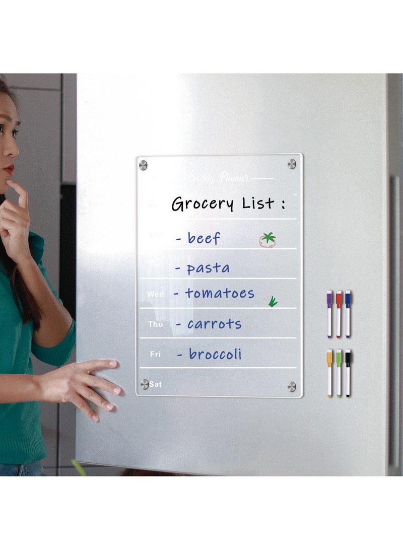 لوحة ملاحظات أسبوعية شفافة مغناطيسية من الأكريليك، ملصق مغناطيسي قابل للمسح على الثلاجة - Image 3