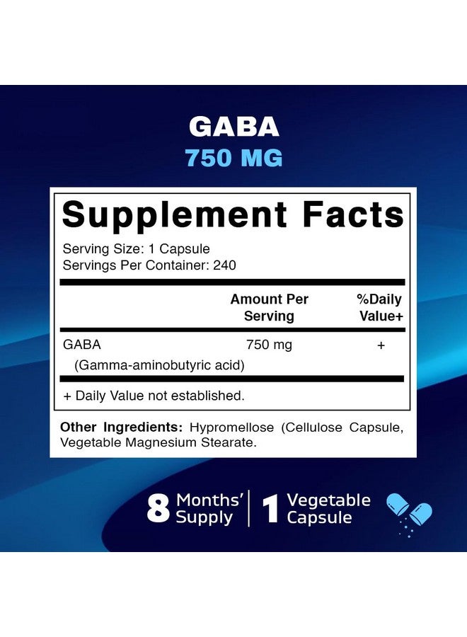 Vitamatic GABA (Gamma Aminobutyric Acid) 750mg, 240 Vegetable Capsules, 240 Servings - Non-GMO, Gluten Free - Image 2