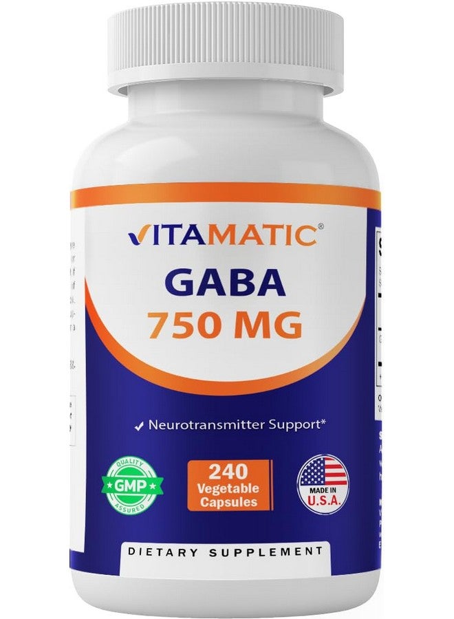 Vitamatic GABA (Gamma Aminobutyric Acid) 750mg, 240 Vegetable Capsules, 240 Servings - Non-GMO, Gluten Free - Image 1