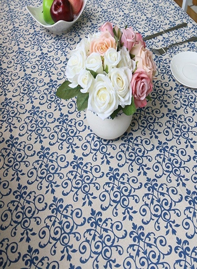 Bringsine Cotton Linen Table Cloth Cover Fabric Vintage Navy Damask Decorative Lace Tablecloth for Dinner Picnic Home Decorative(Square, 55 x 55 Inch) - Image 3