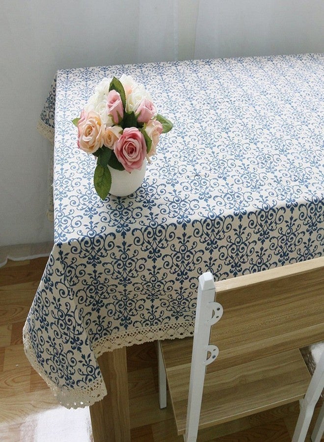 Bringsine Cotton Linen Table Cloth Cover Fabric Vintage Navy Damask Decorative Lace Tablecloth for Dinner Picnic Home Decorative(Square, 55 x 55 Inch) - Image 4