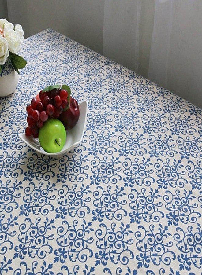 Bringsine Cotton Linen Table Cloth Cover Fabric Vintage Navy Damask Decorative Lace Tablecloth for Dinner Picnic Home Decorative(Square, 55 x 55 Inch) - Image 5