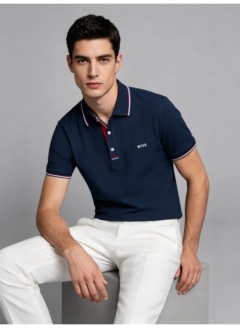 BOSS Unisex Short Sleeve Polo Shirt Casual Everyday Wear Navy Blue - Image 1