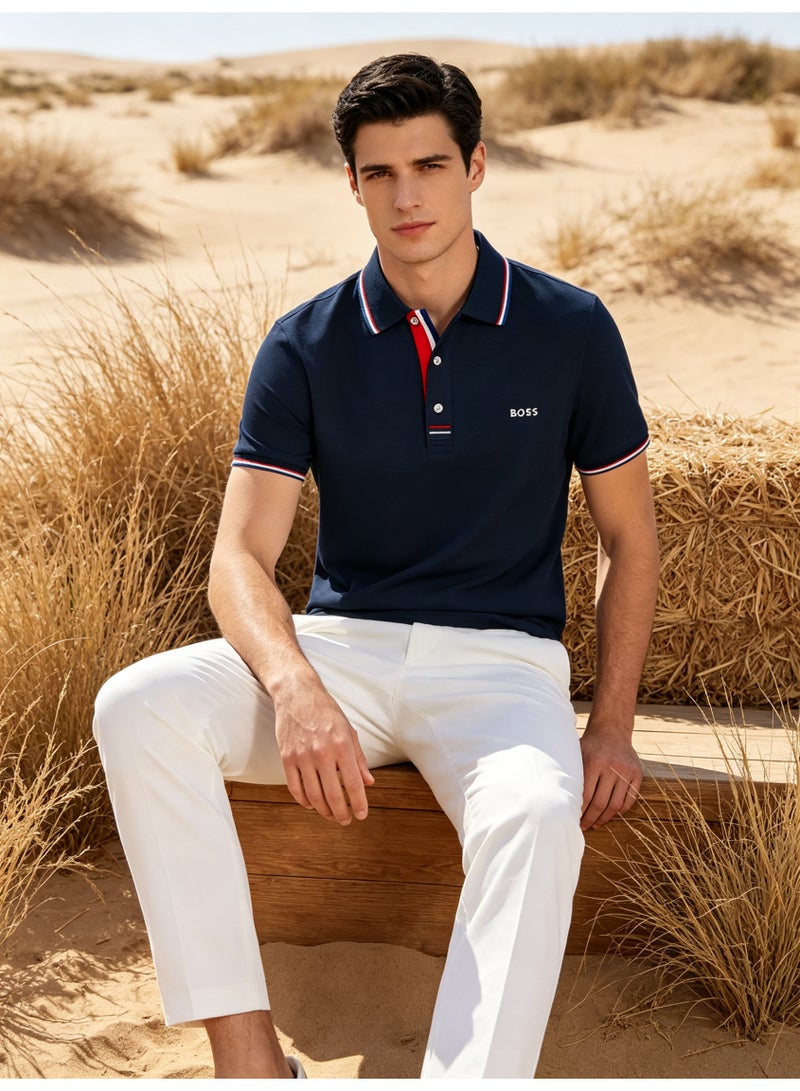 BOSS Unisex Short Sleeve Polo Shirt Casual Everyday Wear Navy Blue - Image 3