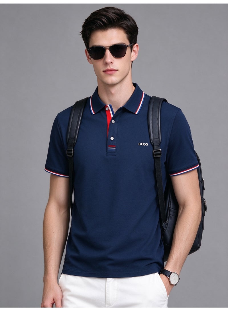 BOSS Unisex Short Sleeve Polo Shirt Casual Everyday Wear Navy Blue - Image 2