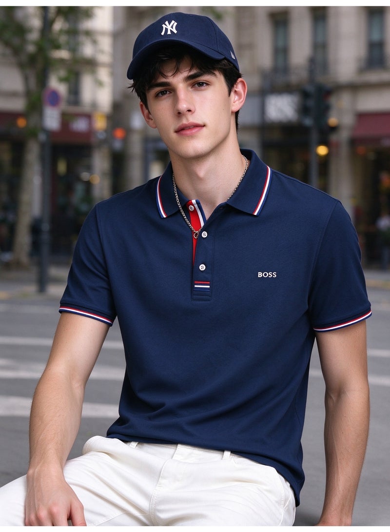 BOSS Unisex Short Sleeve Polo Shirt Casual Everyday Wear Navy Blue - Image 5