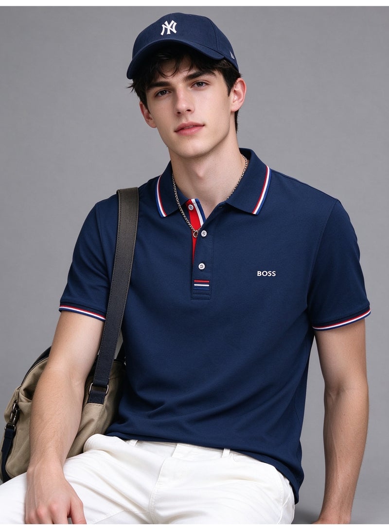 BOSS Unisex Short Sleeve Polo Shirt Casual Everyday Wear Navy Blue - Image 1
