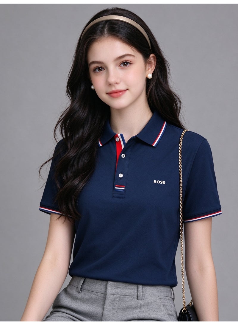 BOSS Unisex Short Sleeve Polo Shirt Casual Everyday Wear Navy Blue - Image 3