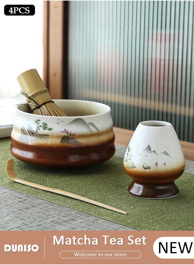 DUNISO Matcha Whisk Set, 4pcs Japanese Tea Set,Matcha Whisk,Traditional Scoop, Matcha Bowl, Ceramic Whisk Holder,Traditional Matcha Tool Set for Matcha Tea Ceremony  - Image 1