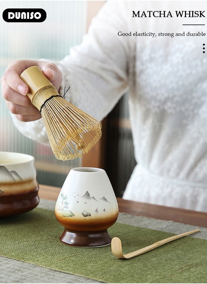 DUNISO Matcha Whisk Set, 4pcs Japanese Tea Set,Matcha Whisk,Traditional Scoop, Matcha Bowl, Ceramic Whisk Holder,Traditional Matcha Tool Set for Matcha Tea Ceremony  - Image 2