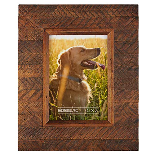 Eosglac Wooden 5x7 inch Picture Frame, Wood Plank Design with Rustic Brown Finish, Wall Mounting or Tabletop Display, Handmade Photo Frame - Image 1