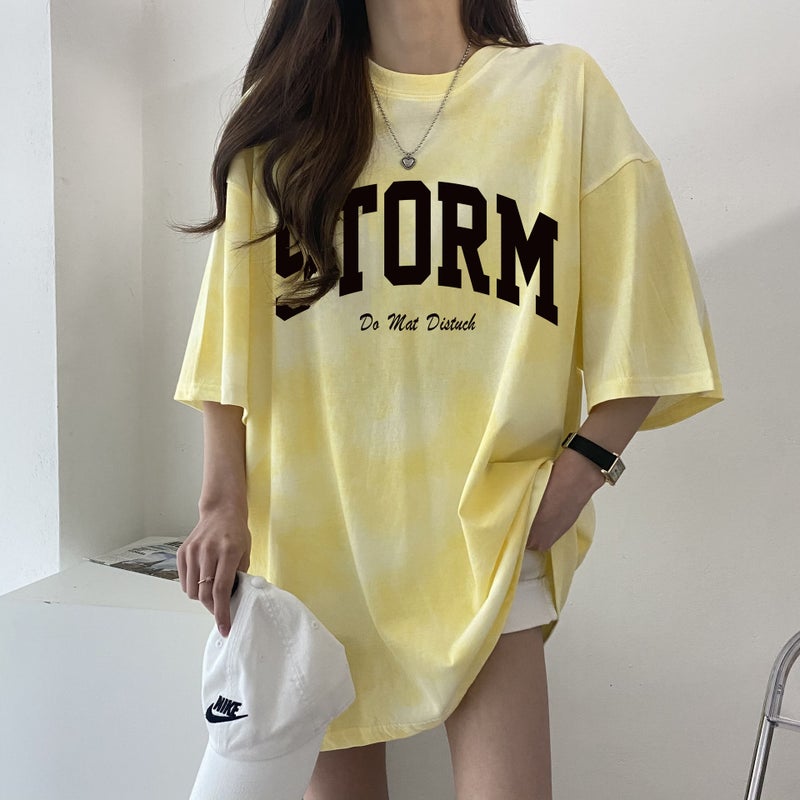 Factory American Sweet Cool Special Printed Short-Sleeved T-Shirt Women'S Summer Loose Design Niche Chic Top Round Neck Medium - Image 2