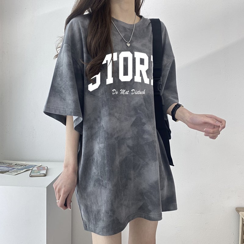 Factory American Sweet Cool Special Printed Short-Sleeved T-Shirt Women'S Summer Loose Design Niche Chic Top Round Neck Medium - Image 1