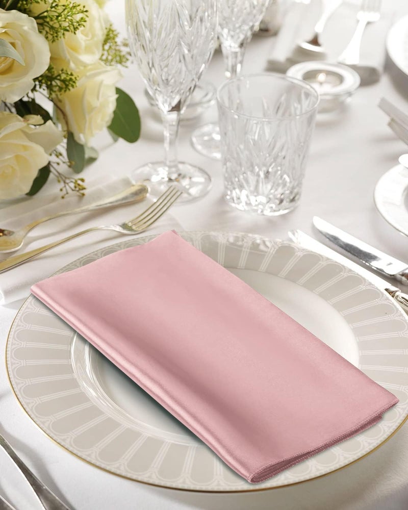VIJIV 12 Pack Cloth Napkins and Gold Napkin Rings Set of 6 17x17 Square Satin Dinner Table Napkins Rings Flower Personalized Napkins Bridal Shower Napkins for Wedding Reception Party Decorative - Image 5