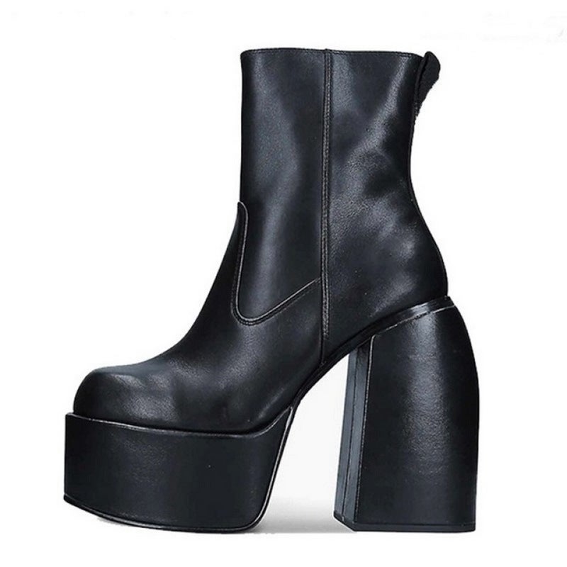 2023 foreign trade large size round head short boots Women''s thick heel and thick bottom Martin boots thin high heel fashion boots wholesale - Image 1