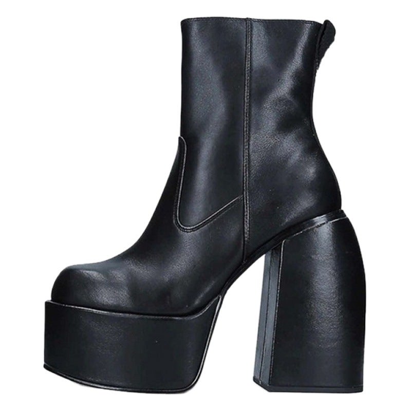 2023 foreign trade large size round head short boots Women''s thick heel and thick bottom Martin boots thin high heel fashion boots wholesale - Image 2