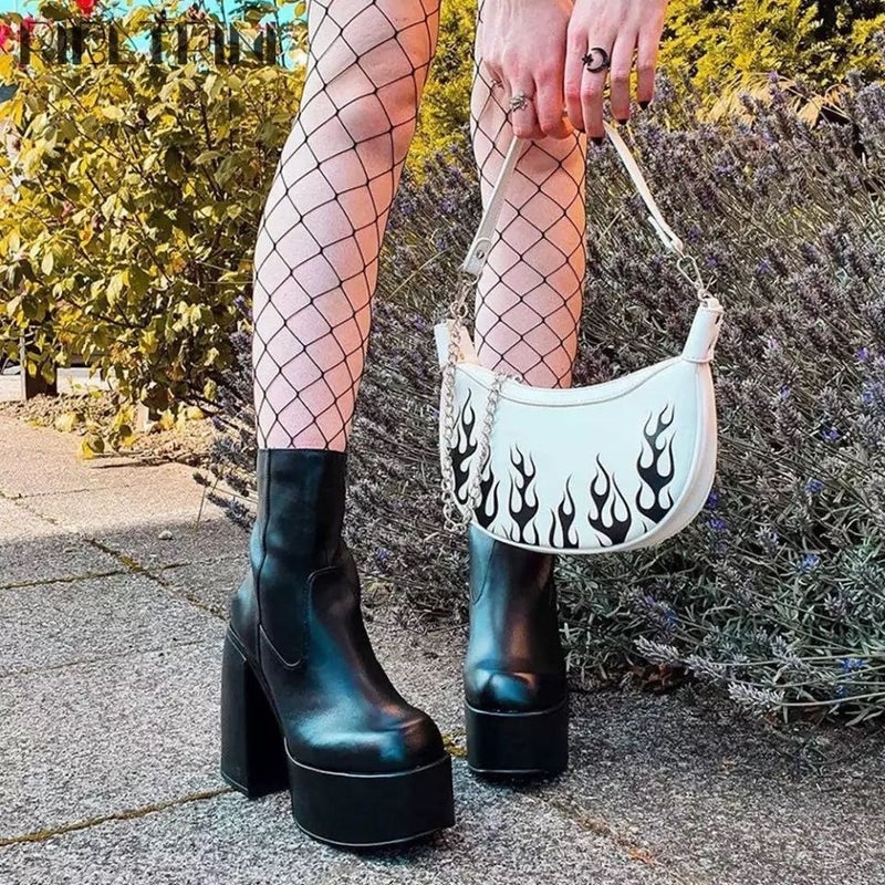 2023 foreign trade large size round head short boots Women''s thick heel and thick bottom Martin boots thin high heel fashion boots wholesale - Image 5
