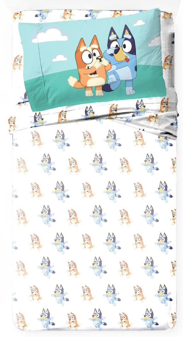 Jay Franco Kids Sheet Set with Fitted, Flat Sheets & Pillow Cover - Ultra-Soft Bedding with Pillowcase for Room Decor, White - Bluey, 4 Piece Full - Image 2