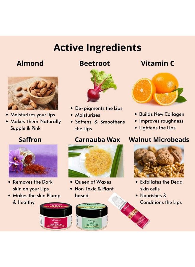 Urbaano herbal Beetroot Lip Care Kit Abc Lip Balm Scrub & Roll On Lip Serum Oilsmoothing Brightening Of Dark Dry And Chapped Lips (Lip Kitcombo) Women Men & Teenagers - Image 4
