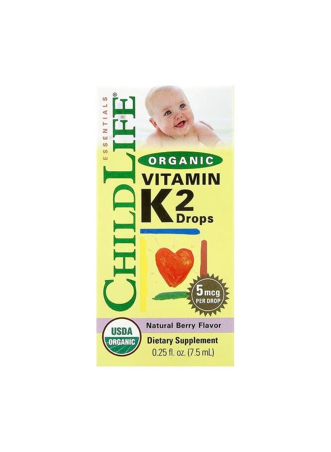 CHILDLIFE ESSENTIALS Organic Vitamin K2 Drops, Natural Berry, 5 mcg, 0.25 fl oz (7.5 ml) - Image 1