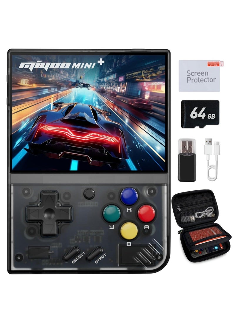 Miyoo - Miyoo Mini Plus Handheld Game Console, with Dedicated Storage Case, 3.5 Inch IPS 640x480 Screen, 64G/128G TF Card with 10,000+ Games, 3000mAh 7+Hours Battery, Support Wireless Network (Black 64G) - Image 1
