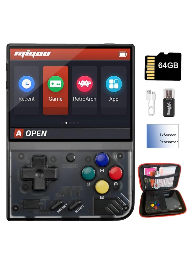 Miyoo - Miyoo Mini Plus Handheld Game Console, with Dedicated Storage Case, 3.5 Inch IPS 640x480 Screen, 64G/128G TF Card with 10,000+ Games, 3000mAh 7+Hours Battery, Support Wireless Network (Black 64G) - Image 1