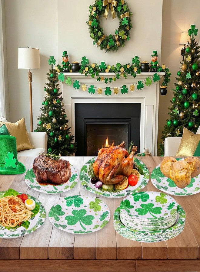 Litmitfu 24 Pcs Happy St Patricks Day Plates Set - Disposable Green Shamrock Paper Plate, Irish Round Dinner Dessert Plate Dinnerware Kit for St Patrick's Day Party Decorations Supplies Table Decor - Image 2