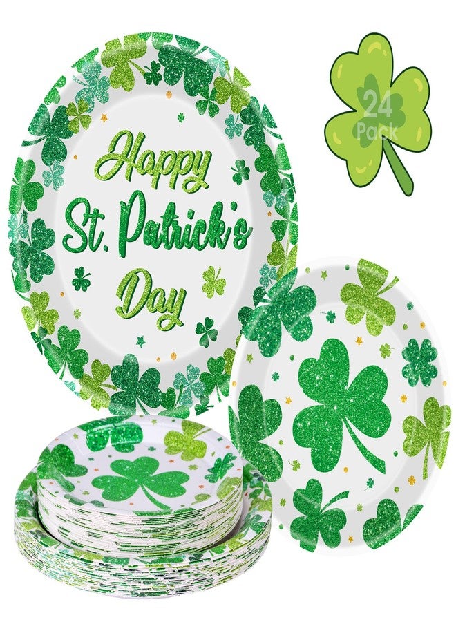Litmitfu 24 Pcs Happy St Patricks Day Plates Set - Disposable Green Shamrock Paper Plate, Irish Round Dinner Dessert Plate Dinnerware Kit for St Patrick's Day Party Decorations Supplies Table Decor - Image 1