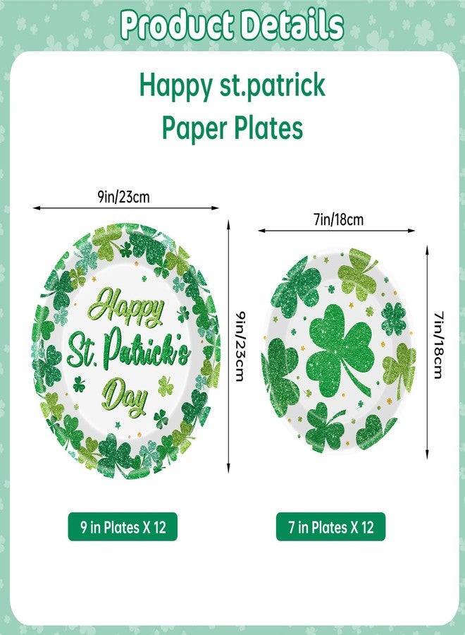 Litmitfu 24 Pcs Happy St Patricks Day Plates Set - Disposable Green Shamrock Paper Plate, Irish Round Dinner Dessert Plate Dinnerware Kit for St Patrick's Day Party Decorations Supplies Table Decor - Image 3