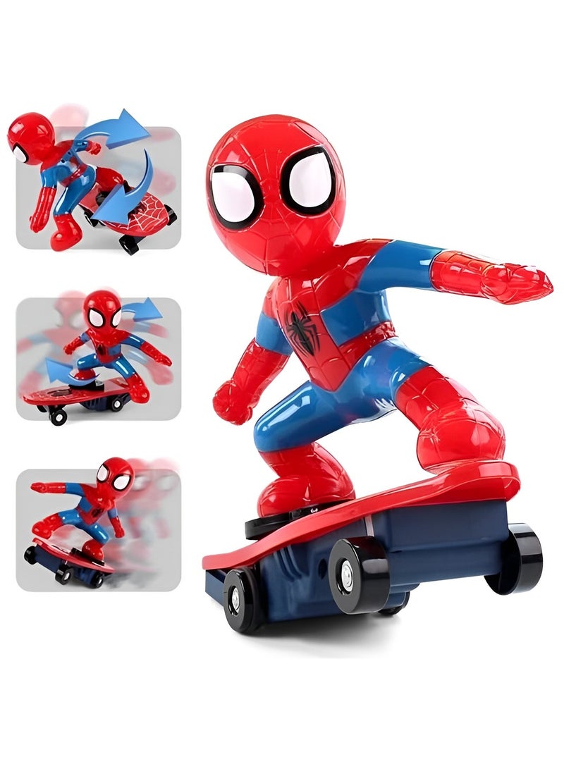 RC Spiderman Skate Board 360 Degree Rotate Music Tumbler Spiderman Toy for Kids  - Image 1
